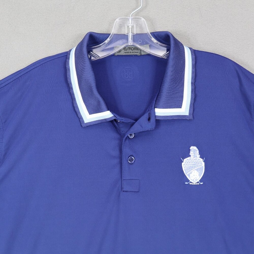 G Fore Polo Golf Shirt Performance Stretch Blue Striped Contrast Trim Sz XL Logo